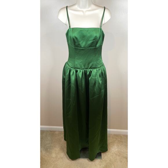 Self-Portrait Green Satin Bandeau Strapless Maxi Dress Size 2 - Picture 5 of 14